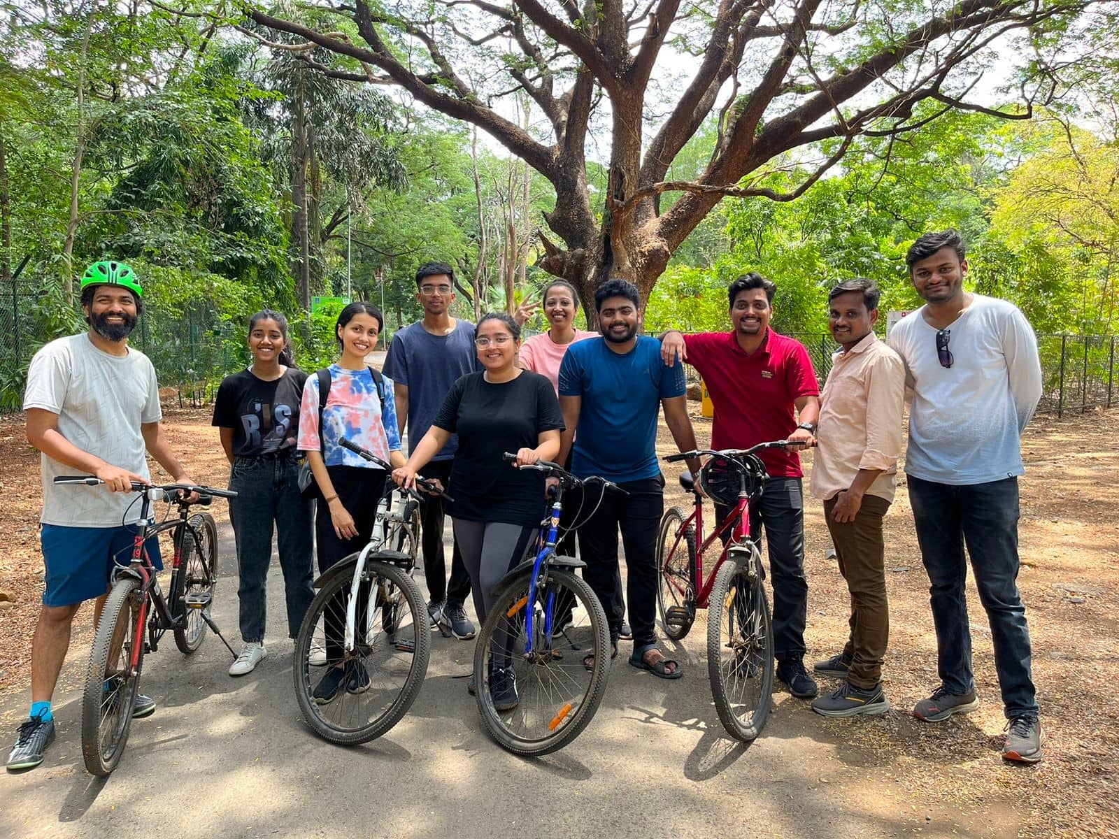 A group of young people with cycles in Sanjay gandhi Ntional park